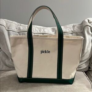 Medium Regular Handle Canvas Tote Bag - Cream and Green